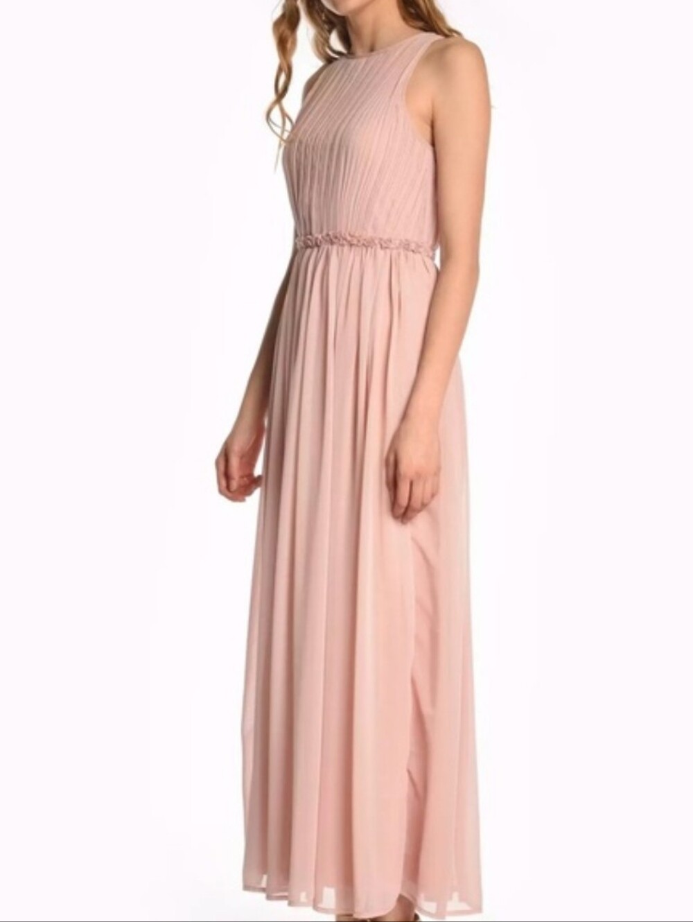 H&M Plisse Top Maxi Dress Ruffled Side Tie Waist Peach Pink Formal Feminine 10